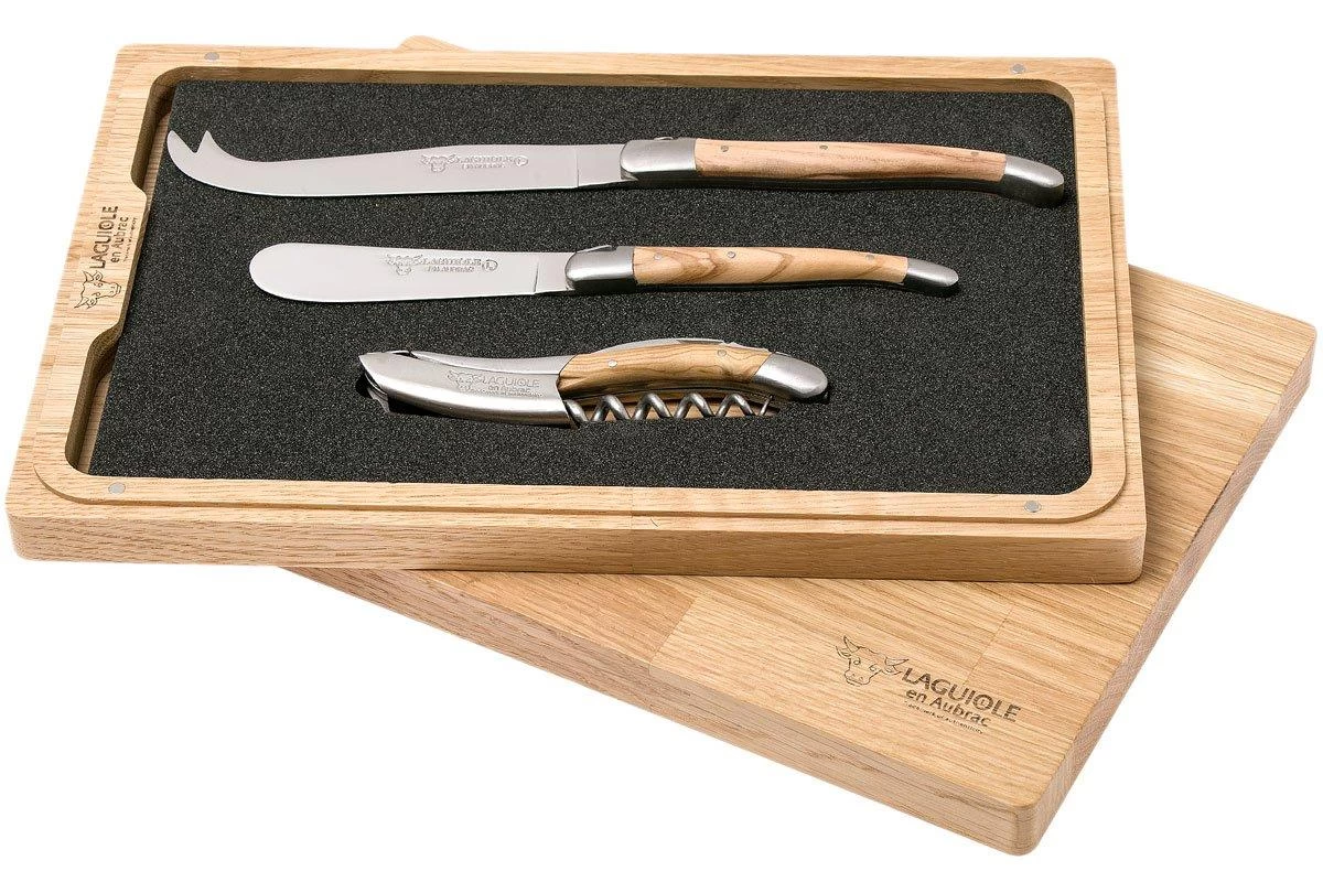 Laguiole En Aubrac Set De Cuchillos Para Vino Y Queso 3-unidades De Madera De Olivo, SFV99OLIH - Imagen 4