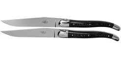 Forge De Laguiole T22MINTCNOI Negro Micarta Juego De Cuchillos Para Carne Pulidos De 2 Piezas