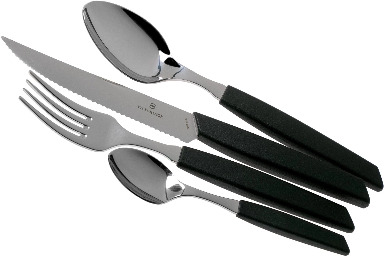 Victorinox Swiss Modern 6.9093.12W.24, Set De Cubiertos De 24 Piezas Con Cuchillo Para Carne, Negro