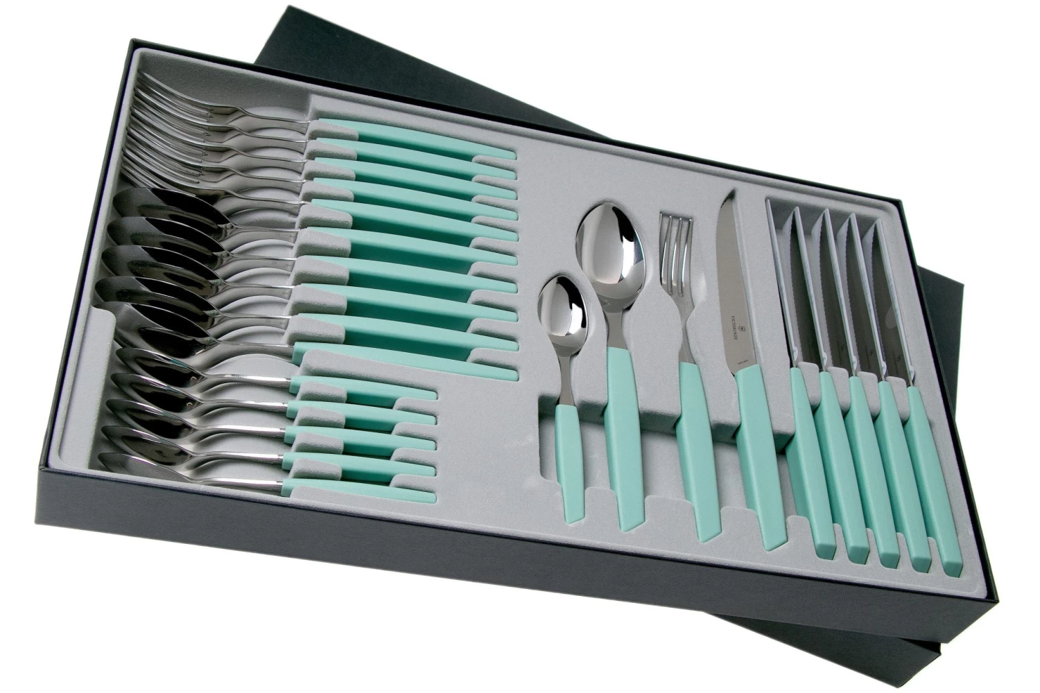 Victorinox Swiss Modern 6.9096.12W41.24, Set De Cubiertos De 24 Piezas Con Cuchillo Para Carne, Verde - Imagen 2
