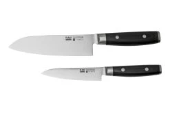 Yaxell Ran 36056, Juego De Cuchillos De 3 Piezas Santoku 16,5 Cm, Cuchillo Multiusos 12 Cm Y Afilador De Cuchillos